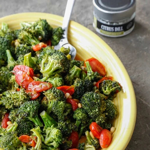 Roasted Broccoli with Warm Tomato Herb Vinaigrette