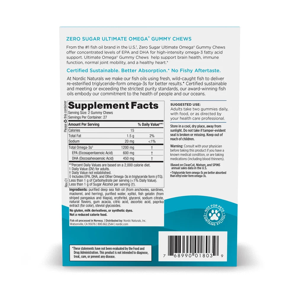 Zero Sugar Ultimate Omega Gummy Chews 54 Count
