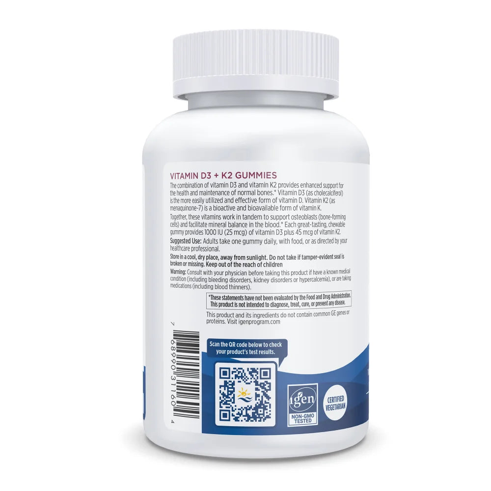 Vitamin D3+K2 Gummies 60 Count - Pomegranate
