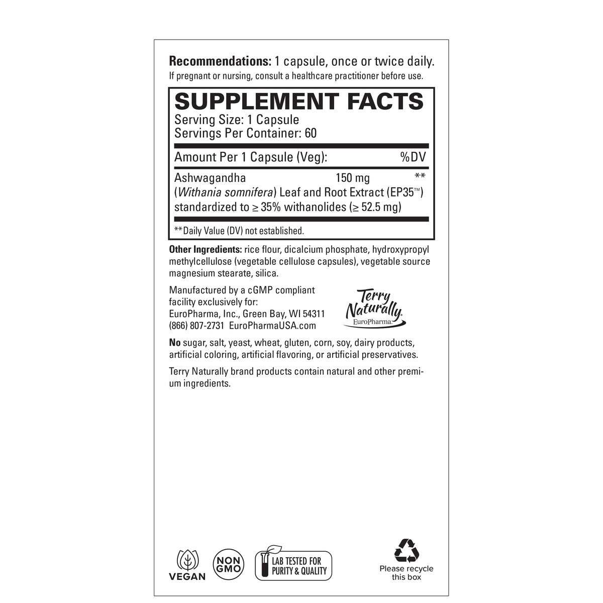 ASHWAGANDHA EP35 EXTRA STRENGTH (60)