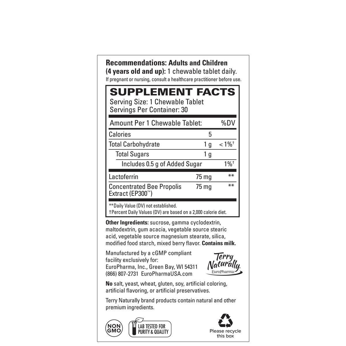 Lactoferrin w/Propolis Extract EP300 (30)