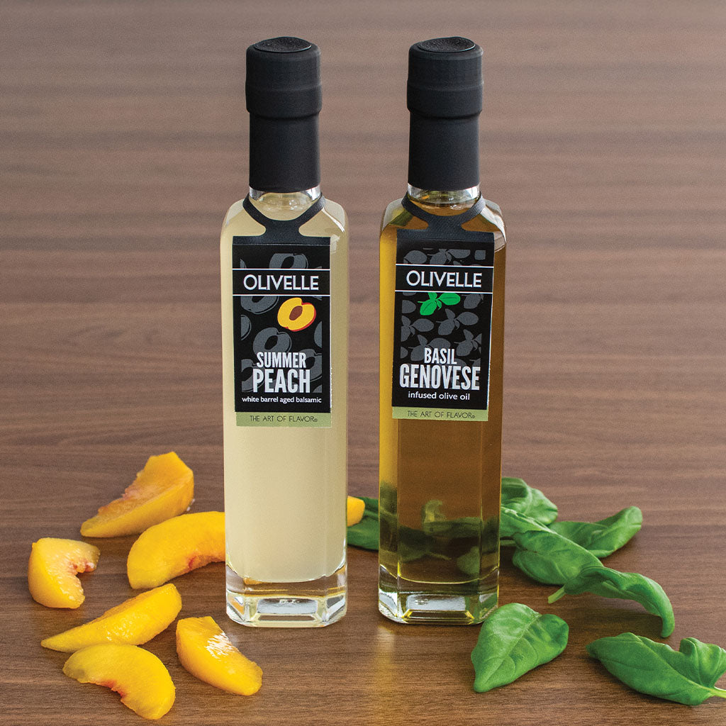 Perfect Pairing Gift - Basil Genovese Infused Olive Oil & Summer Peach White Barrel Aged Balsamic