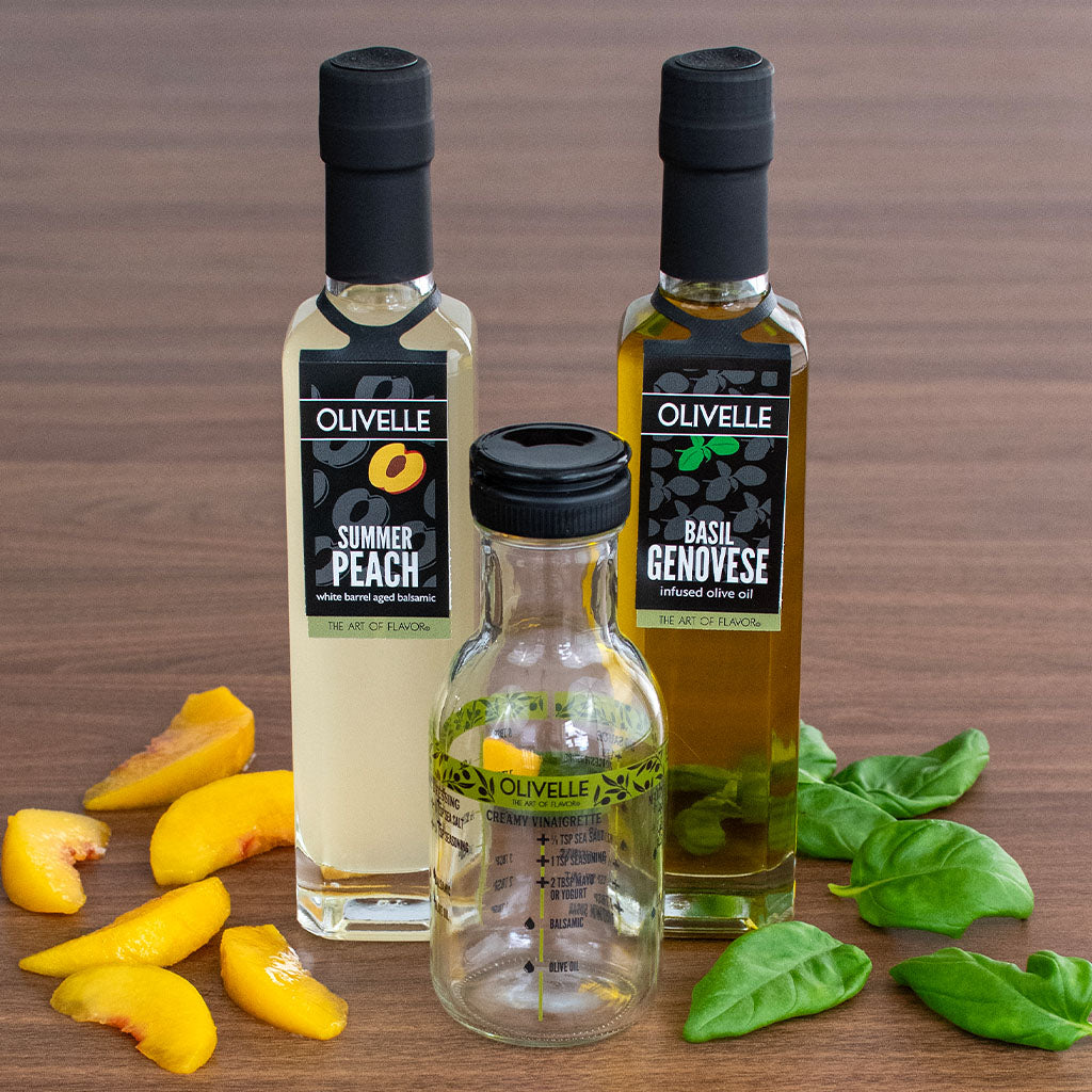 Perfect Pairing Gift - Basil Genovese Infused Olive Oil & Summer Peach White Barrel Aged Balsamic