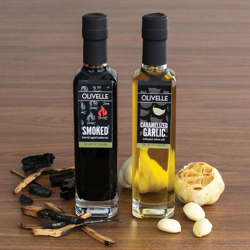 Perfect Pairing Gift - Caramelized Garlic Infused Olive Oil & Smoked Barrel Aged Balsamic