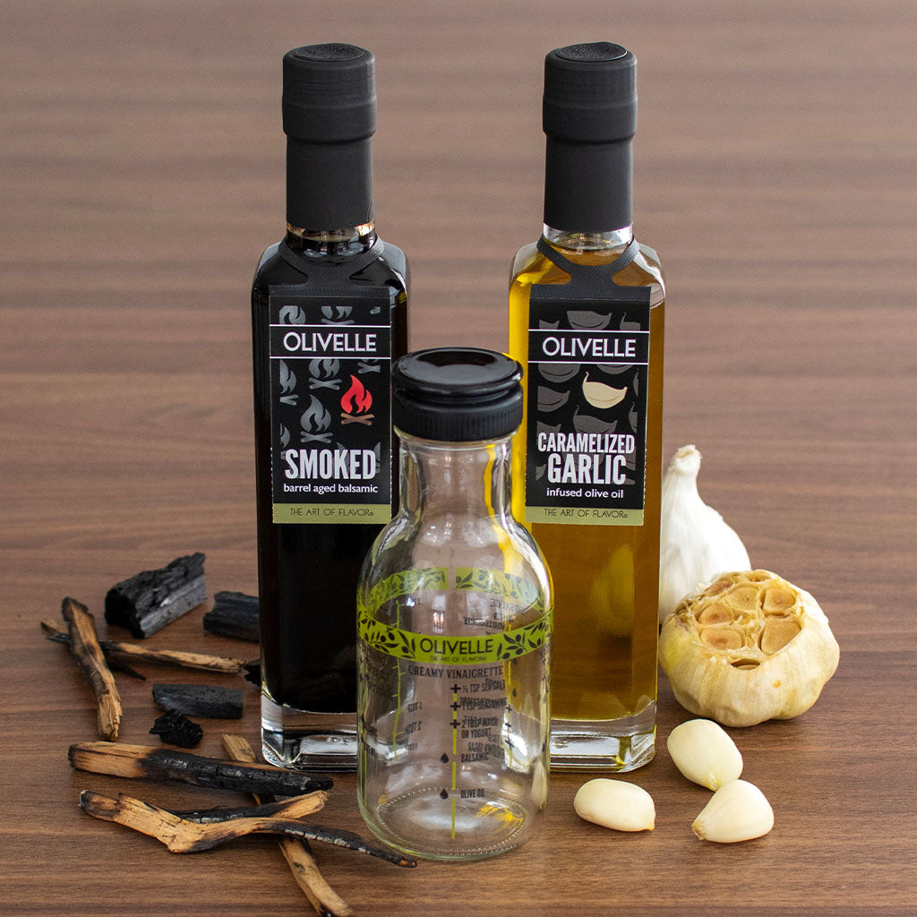 Perfect Pairing Gift - Caramelized Garlic Infused Olive Oil & Smoked Barrel Aged Balsamic