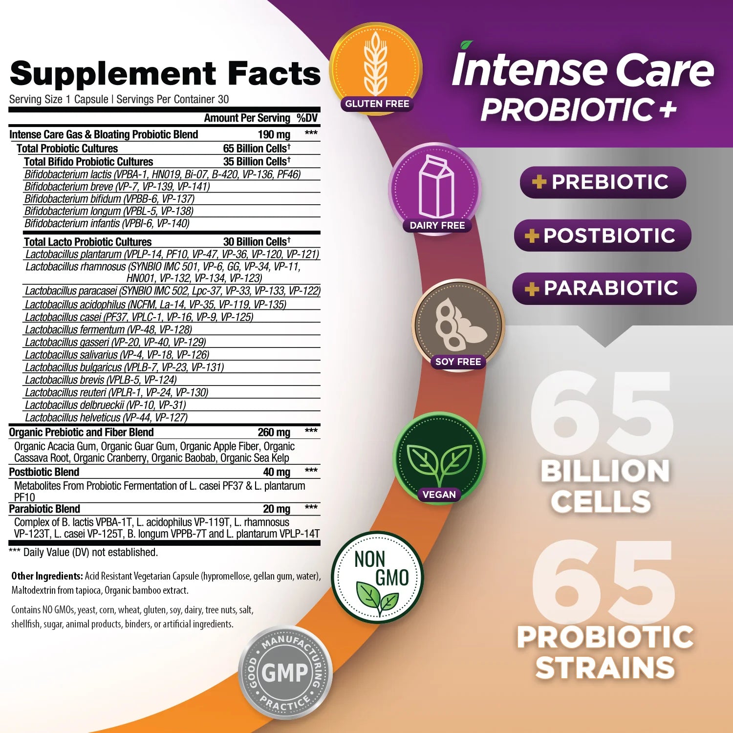 Intense Care Gas & Bloating Probiotic - Shelf Stable, 30ct
