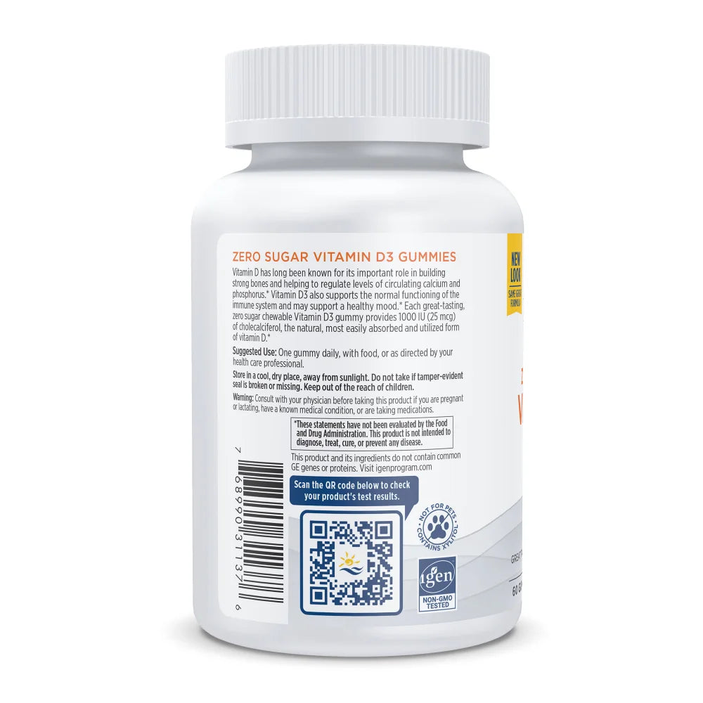 Zero Sugar Vitamin D3 Gummies 60 Count - Wild Berry