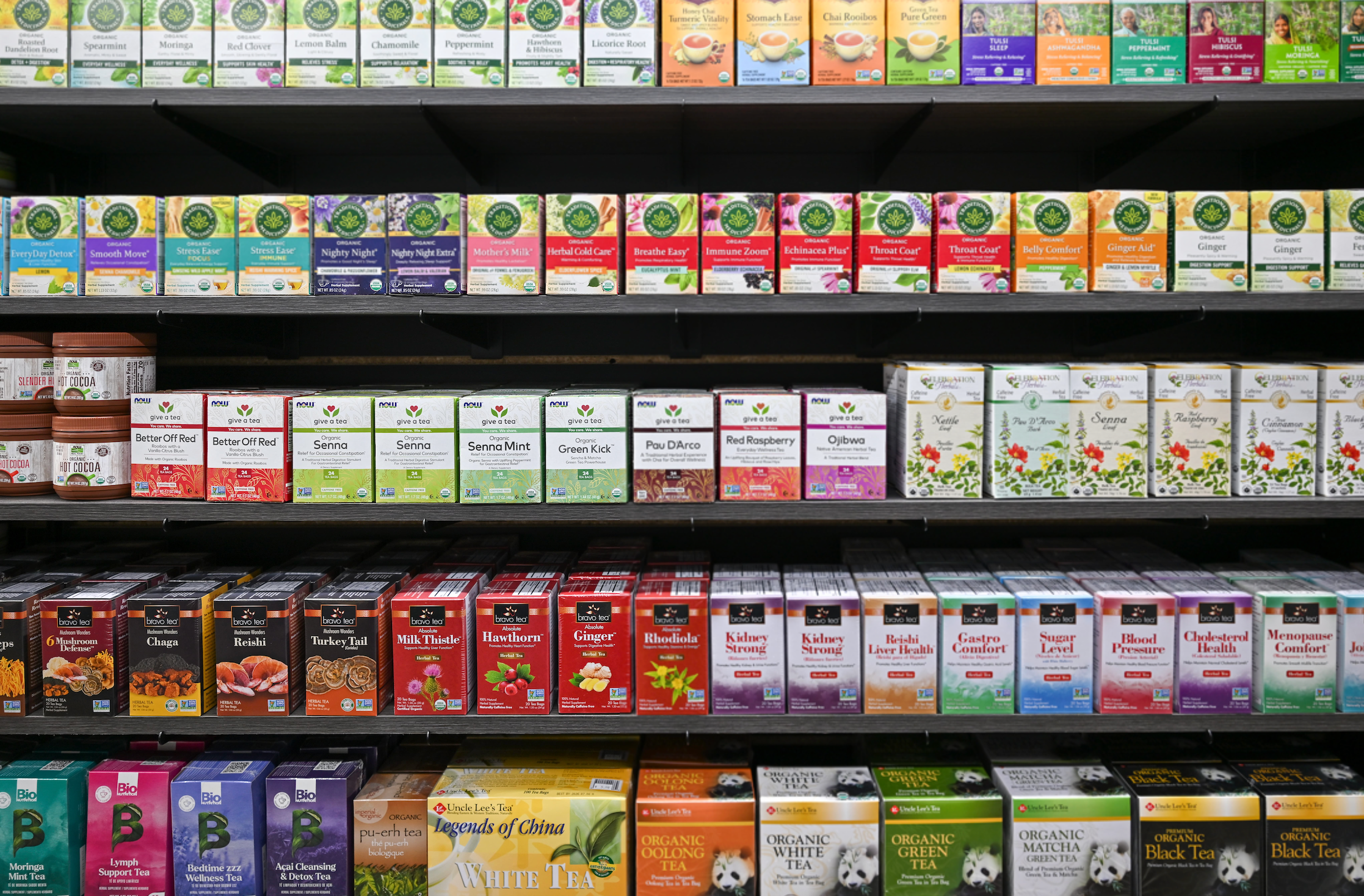 rows of tea in store