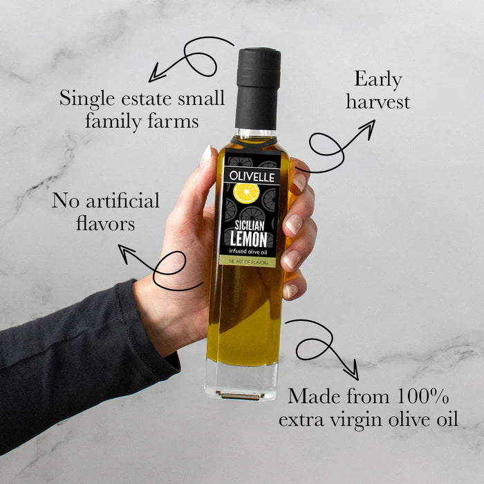Sicilian Lemon Infused Olive Oil & Vine-Ripened Raspberry White Barrel Aged Balsamic