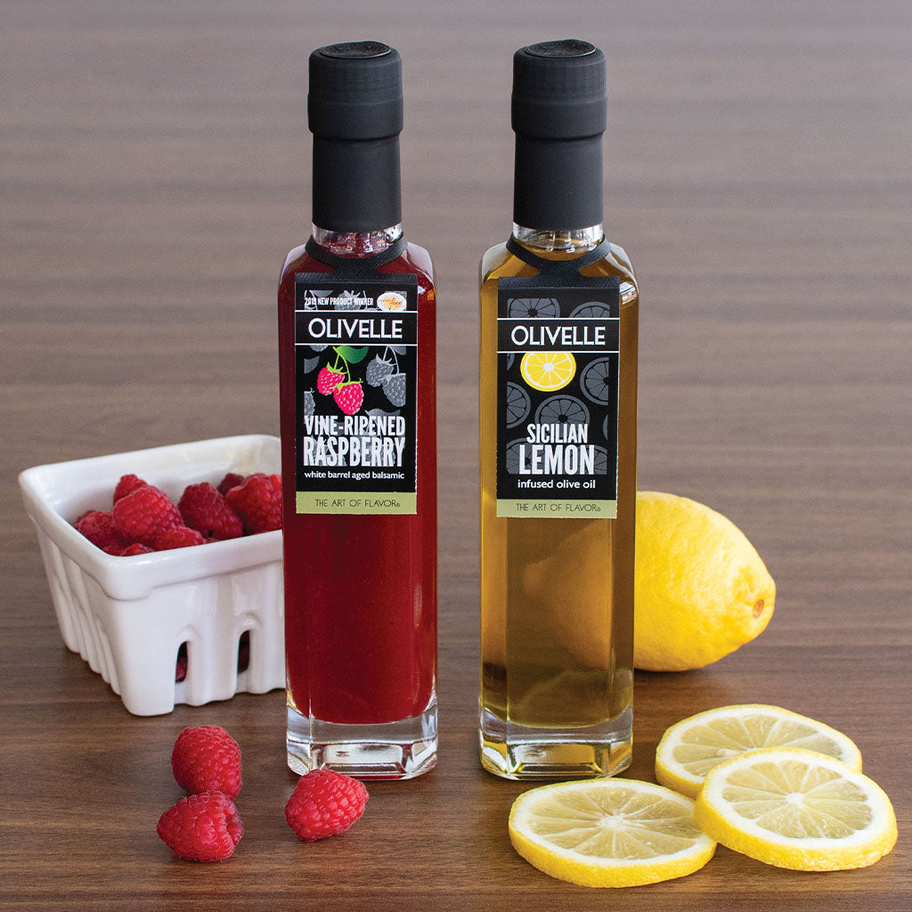Perfect Pairing Gift - Sicilian Lemon Infused Olive Oil & Vine-Ripened Raspberry White Barrel Aged Balsamic