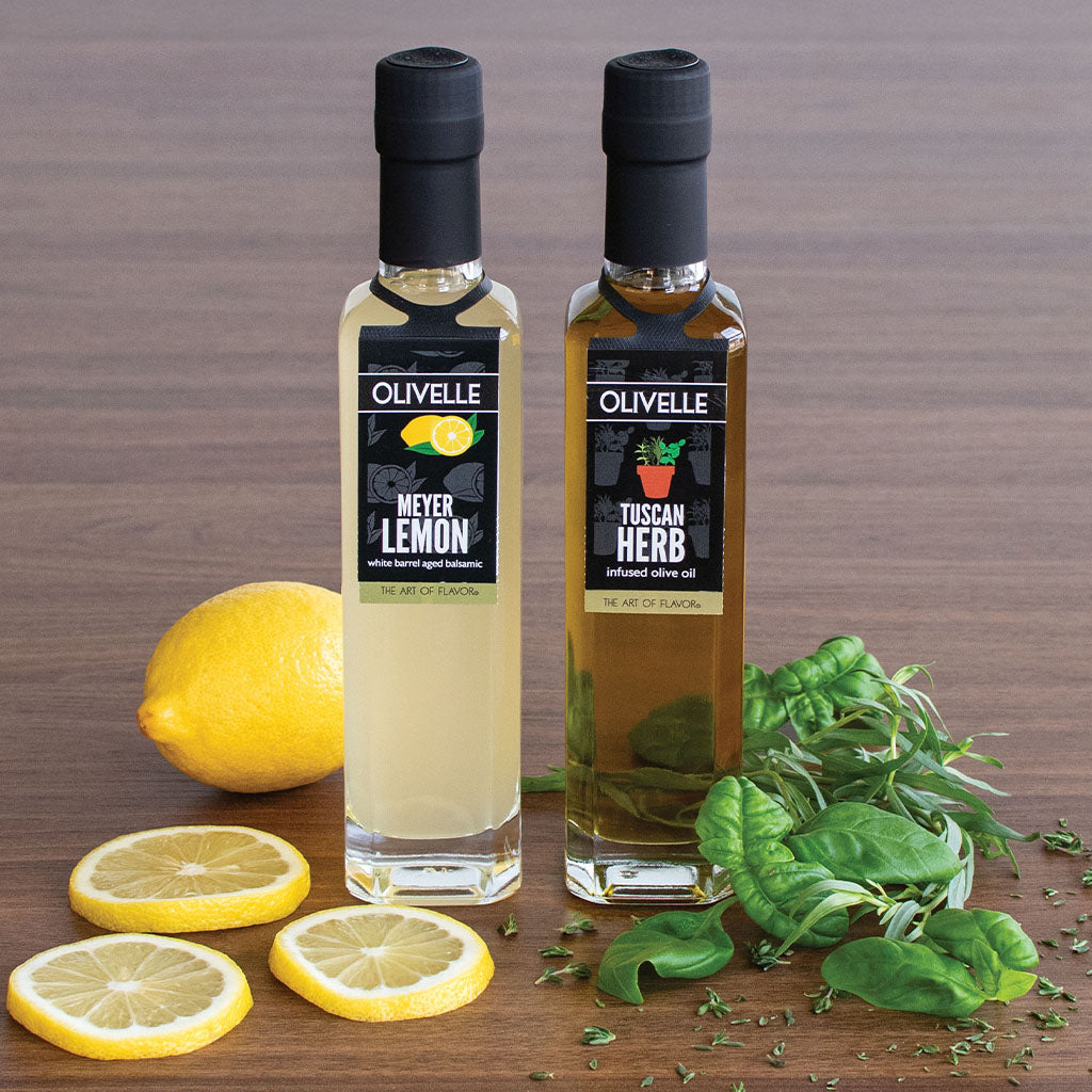 Perfect Pairing Gift - Tuscan Herb Infused Olive Oil & Meyer Lemon White Barrel Aged Balsamic
