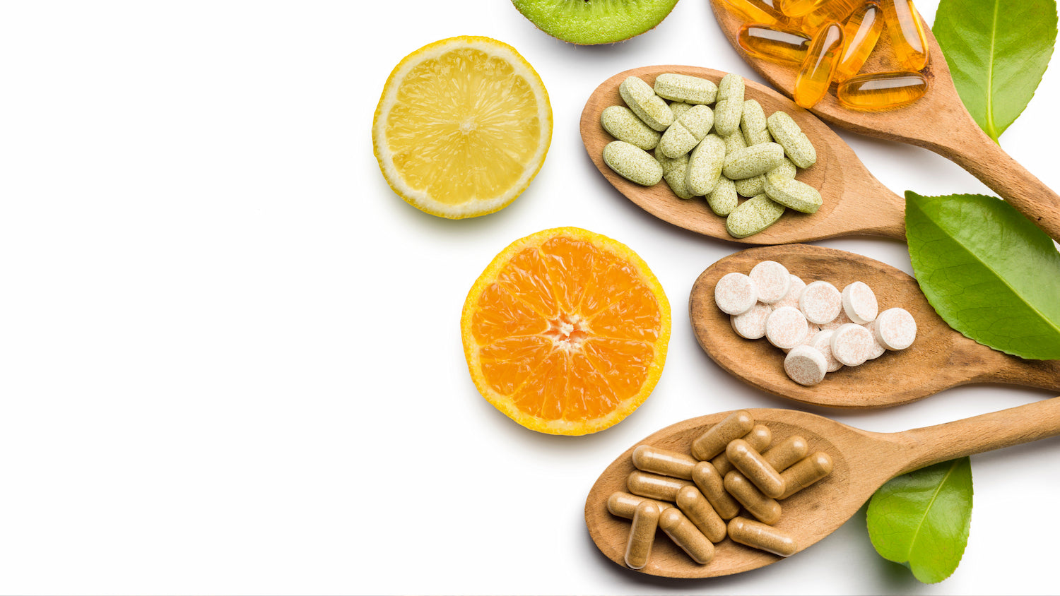 supplements on wooden spoons